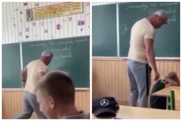 Учитель бьет школьника, кадры из видео