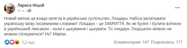 пост Лариси Ніцой у Фейсбук