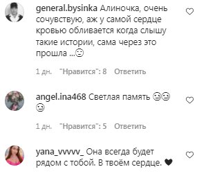 Коментарі на пост Аліни Гросу в Instagram
