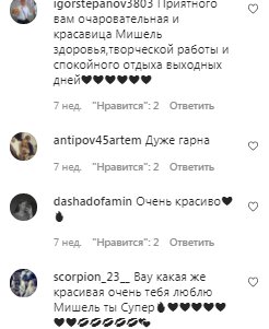 Комментарии на пост Мишель Андраде в Instagram