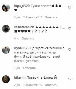 Коментарі на пост Ольги Фреймут в Instagram