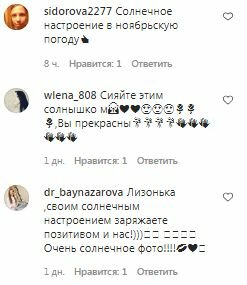 Комментарии на пост Лизы Арзамасовой в Instagram