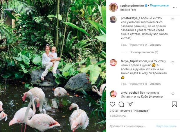 пост Регины Тодоренко в Instagram