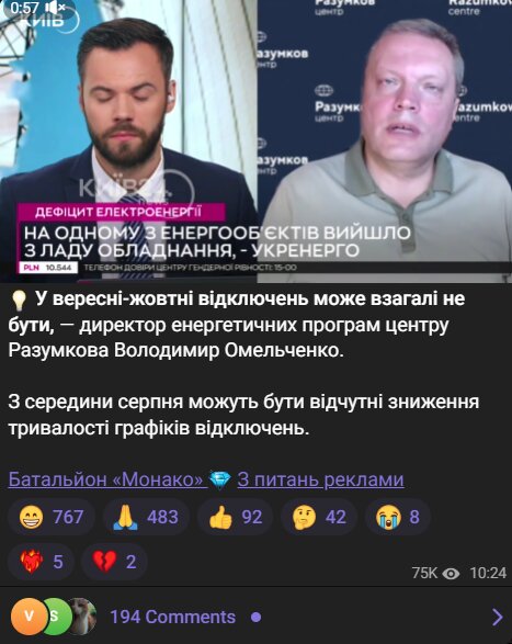 Скрін публікації в Telegram