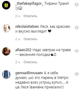 Комментарии на пост Леси Никитюк в Instagram