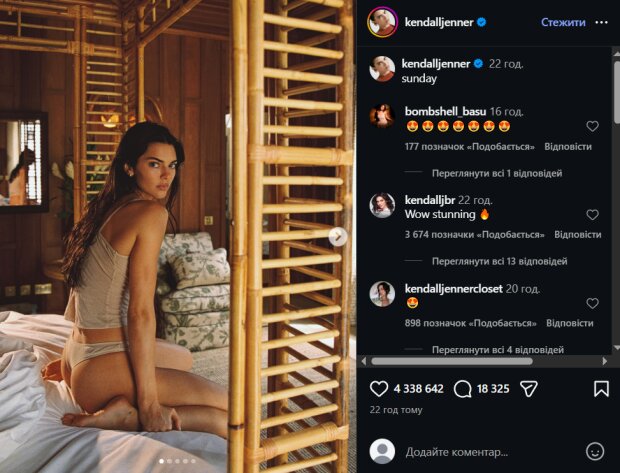 Скрин публикации Кендалл Дженнер