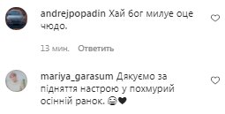 Коментарі на пост Олі Цибульської в Instagram