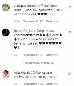 Коментарі на пост Ані Лорак в Instagram