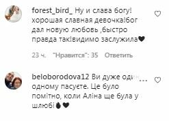 Коментарі на пост Аліни Гросу в Instagram