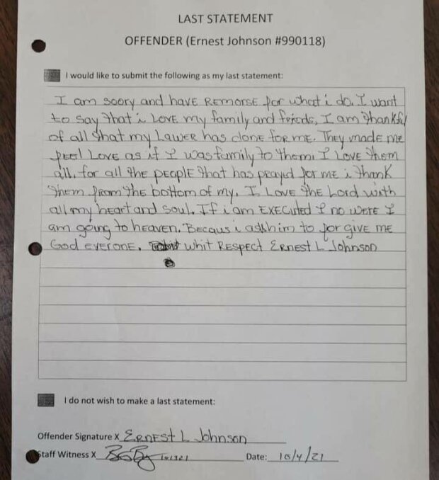 останні слова засудженого до смертної кари