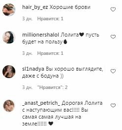 Коментарі на пост Лоліти в Instagram