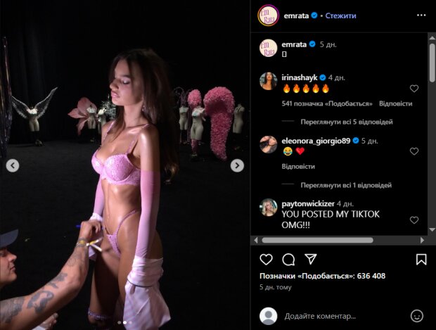 Скрін публікації Емілі Ратаковські