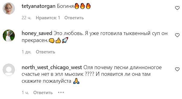Коментарі на пост Олі Полякової в Instagram
