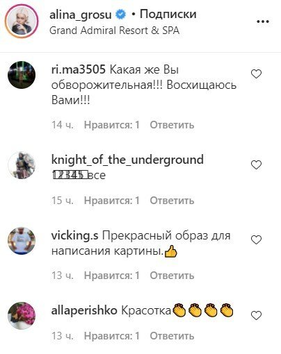 коментарі під фото Аліни Гросу
