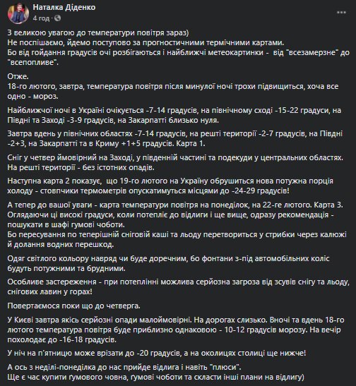 Скриншот со страницы Натальи Диденко в Facebook