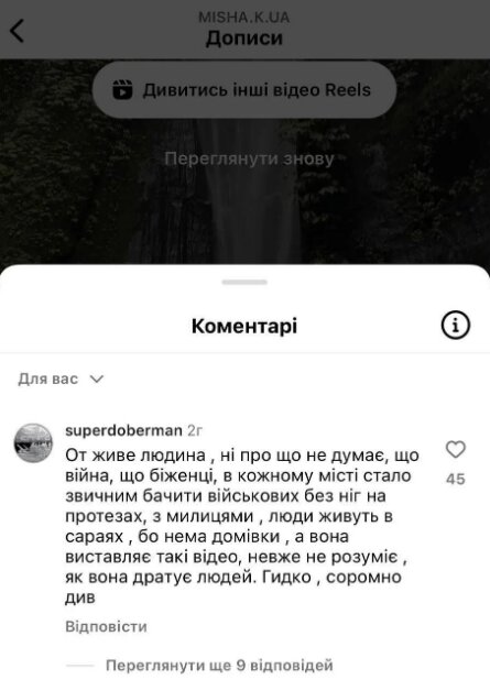 Коментарі українців на пост Ксенії Мішиної