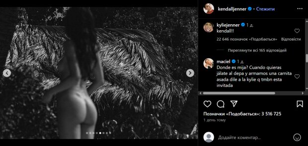 Скрин публикации Кендалл Дженнер