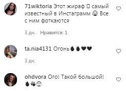 Комментарии на пост Кати Репяховой в Instagram