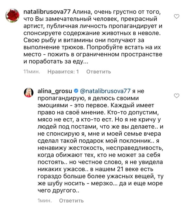 коментарі під постом Аліни Гросу