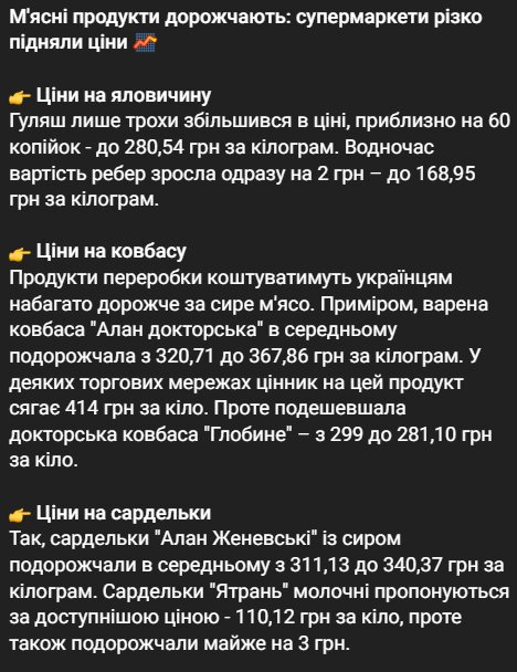 Цены на мясную продукцию