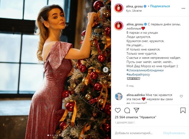 пост Аліни Гросу в Instagram