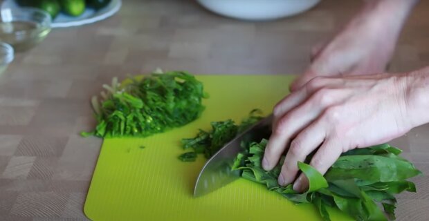 Салат с огурцами и черемшой