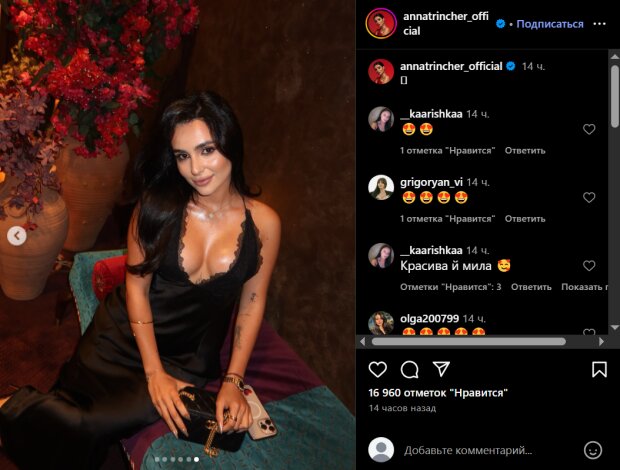 Скрин публикации Анны Тринчер