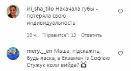 Комментарии на пост Маши Ефросининой в Instagram