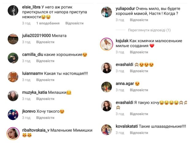 коментарі під постом Насті Каменських